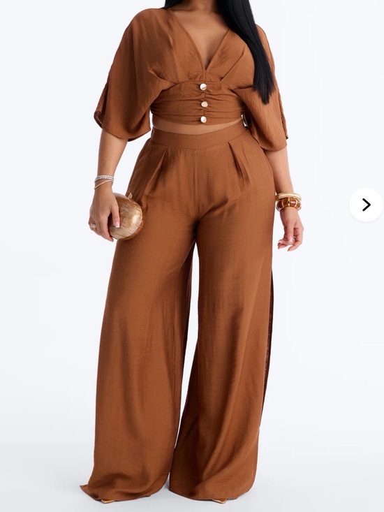 Fashion Nova Pants - 🤎🧡Fashion Nova Brown Wide-Leg Jumpsuit with Buttoned Ruched Top🧡🤎